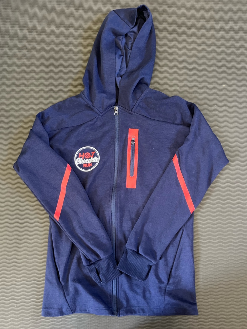Hot Chocolate Run Navy Blue Red Zip Jacket Women’s Small Hooded